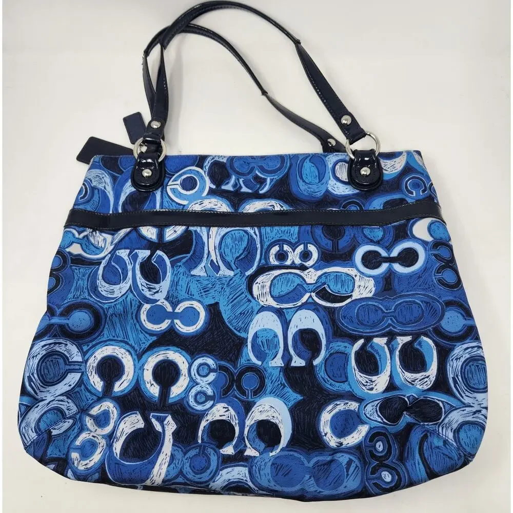 COACH POPPY GLAM LARGE TOTE BAG PURSE 19881 DENIM BLUE *Read